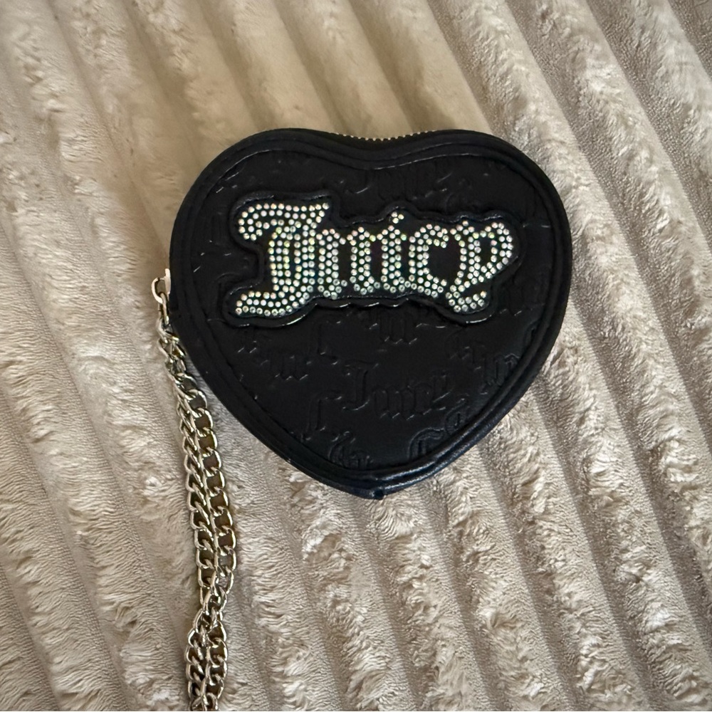 Juicy Couture Black Heart Wristlet with Gold Chain